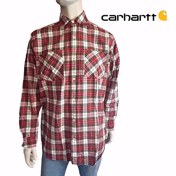 Carhartt Shirt Red Buffalo Plaid Long Sleeve Collared Coastal Cowboy 100% Cotton - Picture 1 of 14